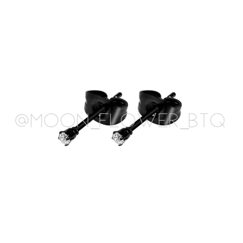 Tiny CZ Black Stud Earrings - Picture 3 of 5